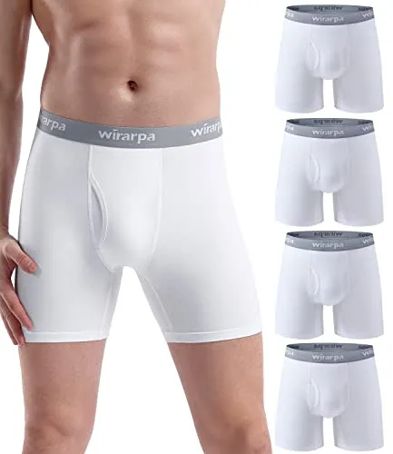 wirarpa Boxershorts Herren Baumwolle Männer Unterhosen Stretch Unterwäsche Men Boxer mit Eingriff ohne Etikett 4er Pack Weiß Größe L