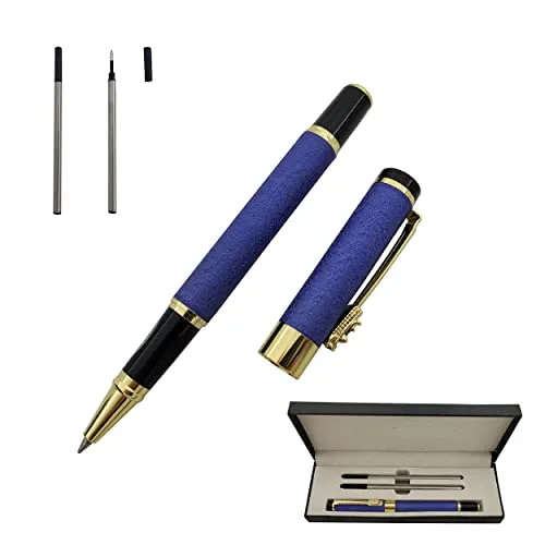 Accod Kugelschreiber mit feiner Spitze, High-End Business Signature Pen Metall Pen Clip schwarze Tinte Tintenroller mit zwei 0,5 mm minen Geschenkstift Premium Geschenkbox (blau)