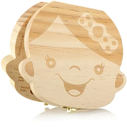 com-four® Milchzahndose, Zahndose für Milchzähne und die ersten Haare, Zahnbox aus Holz, Milchzahnbox für Mädchen, Zahnfee-Dose (1 Stück - Mädchen)
