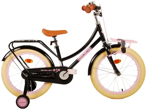 Volare Excellent Kinderfahrrad - Mädchen - 18 Zoll - Schwarz - Hochwertiges 18-Zoll-Kinderfahrrad für Mädchen, 95% zusammengebaut, mit abnehmbaren Seitenrädern für sicheres Lernen. Robuster Stahlrahmen und bequemer Sattel sorgen für Komfort und Sicherheit.