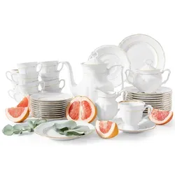 KONSIMO® Kaffeeservice CHODZIEZ MARIA TERESA Teeservice, Kombiservice (39-tlg), 12 Personen, Porzellan, Hochwertiges Premium-Porzellan, Handdekoration in echtem Gold goldfarben