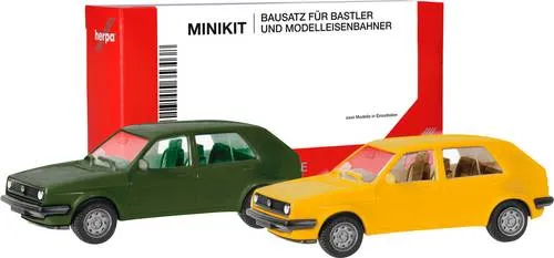 Herpa 012195-010 H0 PKW Modell Volkswagen Golf II 4-türig, olivgrün und ginstergelb