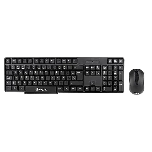 NGS EUPHORIA KIT PT - Kabellose Tastatur und Maus 2.4GHz, Tastatur mit Minimalistischem und Spritzwassergeschütztem Design, QWERTY Portugiesisch, Optische Maus mit 1200 dpi, Ergonomische Maus, Schwarz