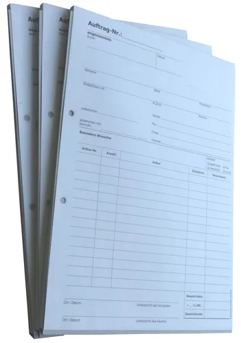 Block Auftrag / Auftragsblock, 2 - fach -Din A4 - 50 Satz gelocht - SD (22204)