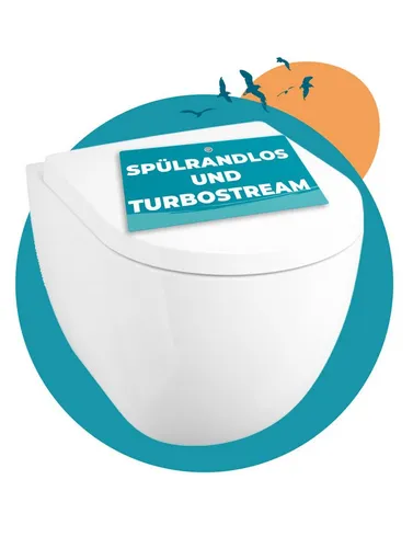 Calmwaters Tiefspül-WC spülrandlos mit TurboStream Spülung - Wand-WC spülrandlos für maximale Hygiene und einfache Reinigung. Mit kraftvoller Aqua TurboStream Spülung, langlebigem WC-Sitz mit Absenkautomatik und einfacher Montage.