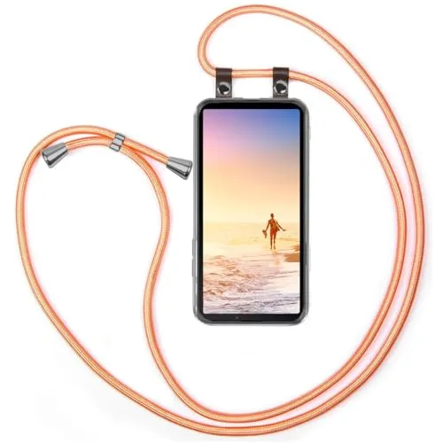 moex Handykette für Sony Xperia 10 VI Hülle mit Band abnehmbar, Handyhülle mit Kette zum Umhängen, Handyband 155 cm lang Stoff Kordel Umhängehülle, Handy Umhängeband, Rosé Gold