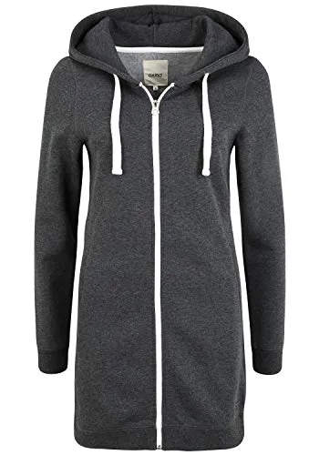 OXMO Olinda Long Damen Sweatjacke Kapuzenjacke Hoodie mit Kapuze, Größe:XS, Farbe:DAR Grey M (798288)