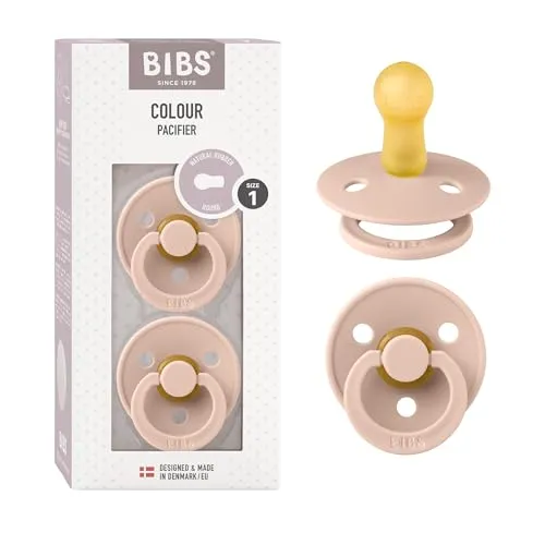 BIBS Colour Schnuller 2er-Pack, BPA-frei, Kirschform Nippel. Naturkautschuk/Latex, Hergestellt in Dänemark. Größe 1 | 0+ Monate | 2-Pack, Blush/Blush