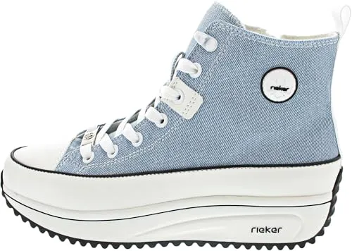 RIEKER High Top-Sneaker, veganer Schnürschuh in hellblau-weiß, Gr. 37 - Sneaker high aus Textil und Lederimitat, umweltfreundlich und stylisch für einen modernen Look.