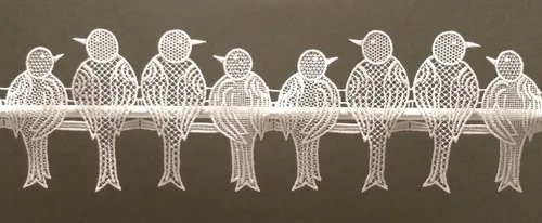 Stickereien Plauen Scheibengardine Spatzen in weiß von Stickereien Plauen