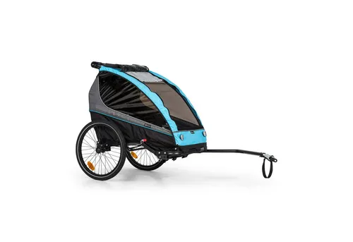 KLARFIT Kiddy King Fahrradanhänger für Kinder - Blau - Fahrradanhänger für Kinder, sicher und komfortabel mit robustem Stahlgestell, ideal für Ausflüge und tägliche Fahrten.