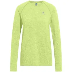 Odlo Damen Essential Seamless Longsleeve Laufshirt - Shadow Lime Melange - Funktionsshirt mit nahtlosem Design für maximalen Komfort, atmungsaktive Mesh-Grafik für optimale Belüftung und hervorragende Feuchtigkeitsregulierung, ideal für intensives Lauftraining.