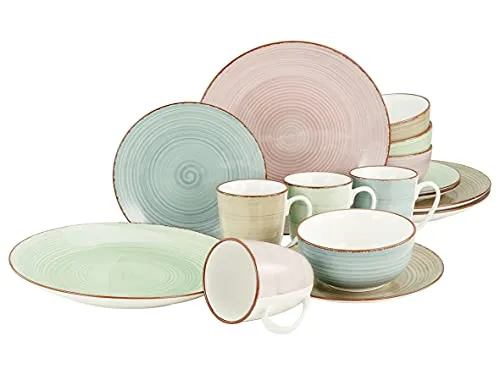 Creatable Kombiservice Samba, 16-teilig in Blau, Grün und Rosa - Elegantes 16-teiliges Geschirrset aus Keramik in modernen Farben, perfekt für stilvolle Essensanlässe und unvergessliche Momente.