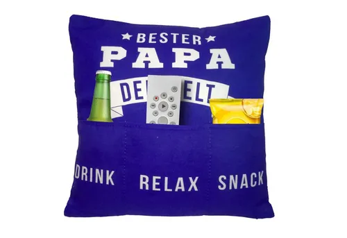 Bada Bing Dekokissen Bester Papa Kissen mit Taschen für den besten Papa tolle Geschenkidee, Kissen mit 3 Taschen zum befüllen