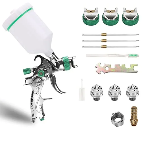 Lospitch HVLP Lackierpistole Sprühpistole, Spritzpistole mit 3 Düsen aus Edelstahl (1,4 mm, 1,7 mm, 2,0 mm) & 600 cc Becher Professionelle Farbspritzpistole