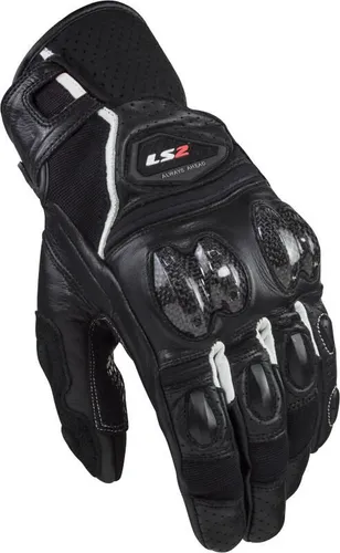LS2 Spark II Leather Motorradhandschuhe, schwarz-weiss, Größe L für Männer - Motorradhandschuhe mit Finger Touchscreen-Kompatibilität und optimalem Grip durch Silikonprint. Ideal für sicheres Fahren und Komfort.