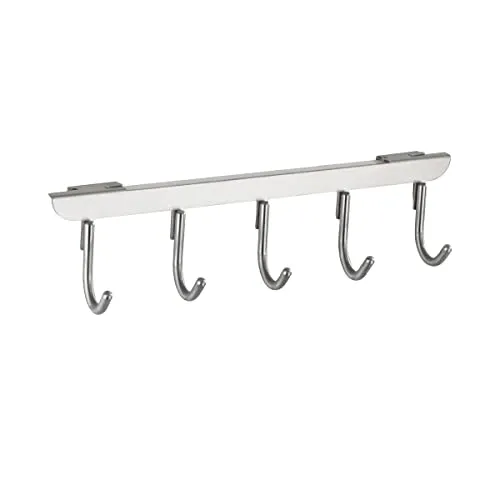 WENKO Türgarderobe Asola mit 5 Haken Edelstahl - für Türfalzen von 2 und 4 cm, Edelstahl rostfrei, 36 x 9 x 7-9 cm, Matt