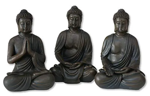 Boltze Buddha Figur sitzend, Zen Figuren Set 3-TLG, Feng Shui Deko Skulptur aus Kunstharz, Meditation Statue in braun, 10 cm hoch