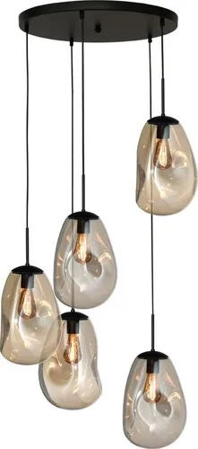 masterlight Pendelleuchte Lava 5-flammig in Gold 60x60cm - Exklusive Pendelleuchte Lava mit handgefertigten Gläsern in elegantem Gold. Ideal für stilvolle Beleuchtung in jedem Raum, Teilmontiert für einfache Deckenmontage.