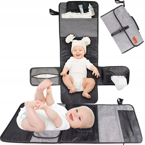 Wobbler Wickelmatte Baby 3in1, 99x97cm, Tragbare Organizer mit Kissen, Grau
