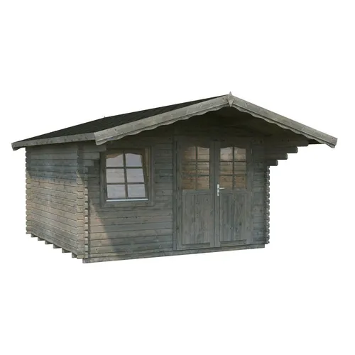 Gartenhaus Palmako Sally 12,3 m² - inkl. Fußboden und Vordach - Hochwertiges Gartenhaus mit Satteldach, ideal für Gartenlagerung oder Freizeit. Robustes Holzdesign in Grau.
