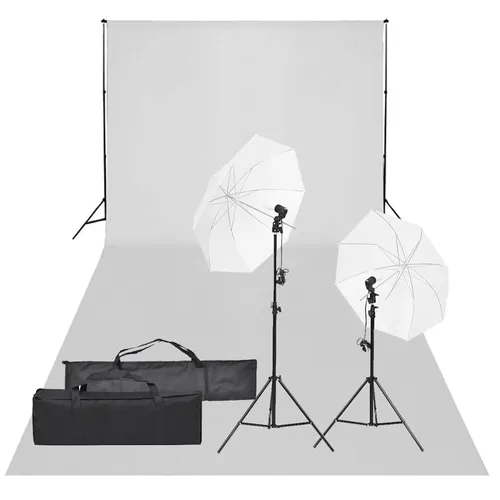 vidaXL Fotostudio-Set mit Beleuchtung und Hintergrund - Fotostudio Zubehör mit hervorragender Beleuchtung durch Tageslichtlampen (5500K) und flexiblem Hintergrundsystem. Ideal für professionelle Fotosessions, einfach aufzubauen und transportabel.