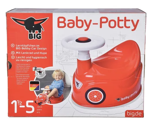 BIG Baby-Potty im Bobby-Car-Design - Töpfchen für Kleinkinder ab 18 Monaten, mit beweglichem Lenkrad und Hupenfunktion für spielerisches Lernen und Hygieneentwicklung.
