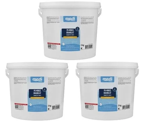 mediPOOL pH Senker - pH-Minus Granulat, 3x5 kg - Algizide für Pool & Badewannen mit Sprudelfunktion, effektives Granulat zur einfachen Senkung des pH-Wertes für kristallklares Wasser.