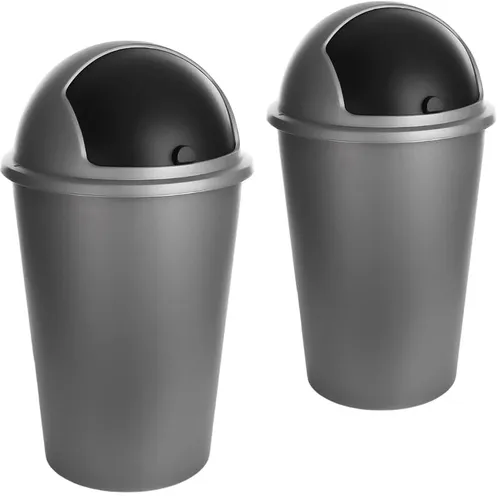 Kunststoff Abfalleimer Set 50 L mit Schiebedeckel - 2er Set Mülleimer (40 x 28 x 68 cm) aus recycelbarem Kunststoff, ideal für verschiedene Abfälle. Der praktische Schiebedeckel erleichtert das Einwerfen und minimiert Gerüche.