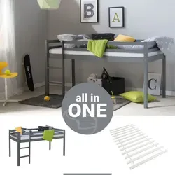 Homestyle4u Hochbett 90x200 mit Rausfallschutz - Kinderbett mit 90x200 cm Liegefläche, inkl. Lattenrost, bietet Stauraum und fördert Abenteuer im Kinderzimmer.