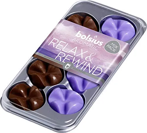 Bolsius Aromatic Wax Melts 8er Pack - Relax & Rewind - Kerzen & Kerzenhalter, authentischer Lavendel- und Sandelholzduft für entspannende Momente in Ihrem Zuhause.