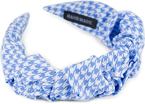 Produktbild styleBREAKER Damen Haarreif mit Hahnentritt Muster in dezenter Rüschen Optik, Haarband Pepita, Haarschmuck 04027044, Farbe:Blau-Weiß