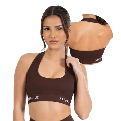 SMILODOX Sport BH Damen Azura, Nahtloses & Rückenfreies Crop Top, Neckholder Sport Bra mit Starken Halt und Kompressionsgefühl, Yoga Tank Top, Sportunterwäsche für Fitness, Gym, Alltag & Pilates