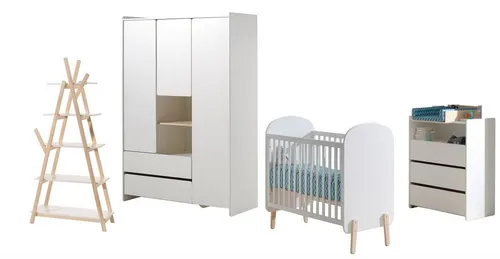 aufm Kessel Babymöbel-Set Karilynn 2 - Komplettset für Babyzimmer - Vielseitiges Babyzimmer-Set aus hochwertigem MDF und massiver Kiefer in stilvollem Weiß. Ideal für eine praktische und ansprechende Einrichtung mit Retro-Optik und gerundeten Kanten, inklusive Lieferung bis zur Verwendungsstelle.