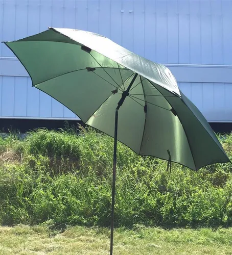 Anglerschirm 220 - 100% wasserdicht und schwenkbar - Angelschirm für optimalen Sonnen- und Regenschutz mit praktischer Einhandautomatik. Stabiler Erdspieß und abknickbares Gelenk für flexible Nutzung, Bogenmaß 220cm.