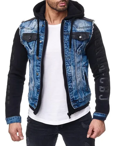 Cipo & Baxx Jeansjacke Herren BA-CJ154 Blue XL – Stilvolles Denim-Design mit Nieten - Stilvolle Jeansjacke im Regular Fit mit auffälligem Patchwork-Design und praktischen Taschen. Perfekt für einen coolen Look im Alltag – bequem, langlebig und vielseitig kombinierbar.