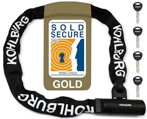 KOHLBURG Sicherheits- Kettenschloss 125cm - Fahrrad-Kettenschlösser mit 8,3mm starker 4-Kantkette aus gehärtetem Spezialstahl für maximalen Diebstahlschutz; ideal für E-Bike, Motorrad und mehrere Fahrräder.