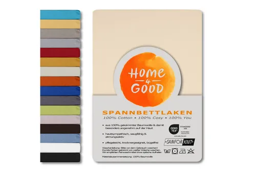 home4good Spannbettlaken viele Größen, viele Farben, 100% Baumwolle, OEKO-TEX 100, Jersey, Baumwolle, Gummizug: rundum, (1 Stück), 200x220 cm Bettlaken Spannbetttuch bis 25 cm Höhe - Creme