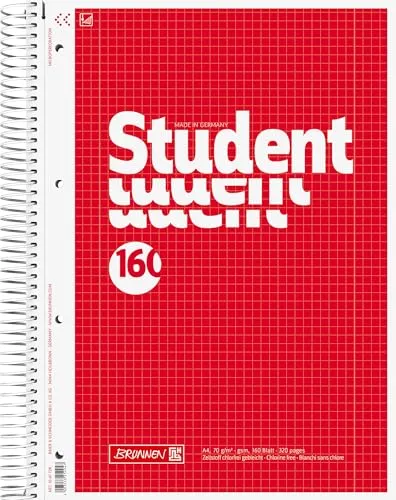 BRUNNEN Collegeblock Student | A4, Lineatur 28, 160 Blatt, rot