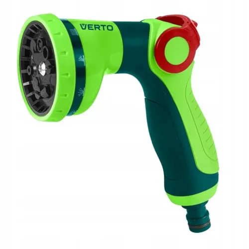 VERTO Gartenbrause 10-Funktionen - Handbrause mit Auslösesperre - Multi Gartenspritze mit Ergonomischer und Rutschfester Griff - Grün Wasserspritze für Garten - Regulierung der Wasserstrahlstärke
