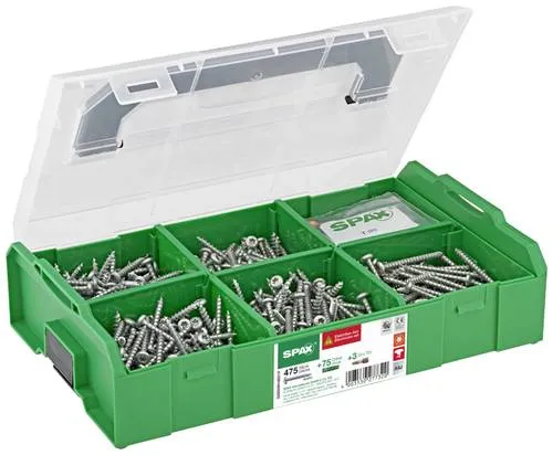 Spax Dübel-Schraubensortiment L-BOXX für Elektriker - Schrauben, Nägel, Dübel - 553-teiliges Set mit 475 Schrauben und 75 Dübel, ideal für verschiedene Materialien. Praktischer Sortierkasten mit transparentem Deckel für einfache Übersicht und Transport.