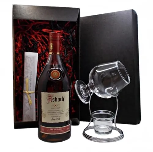 Asbach 8 Jahre Privatbrand Weinbrand + Brandy Glas + Erwärmer im Geschenk Karton Geschenkset Männergeschenke