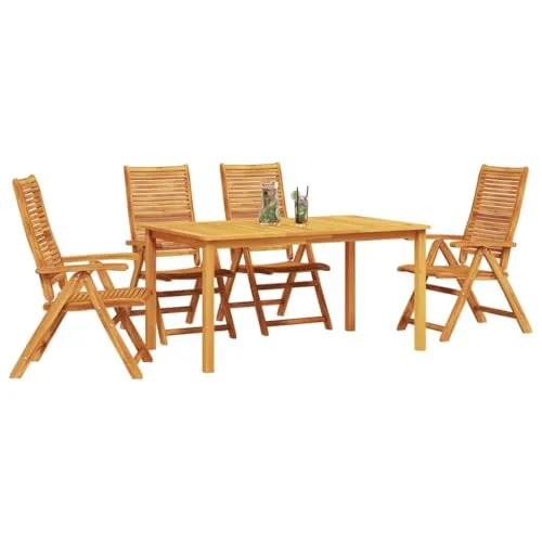 vidaXL Garten Essgruppe 5 pcs Braun Massivholz Akazie - Rustikales 5-teiliges Gartenset aus robustem Akazienholz, ideal für gesellige Mahlzeiten im Freien. Die geölte Oberfläche schützt und betont die natürliche Maserung, während die klappbare Funktion ein einfaches Verstauen ermöglicht.