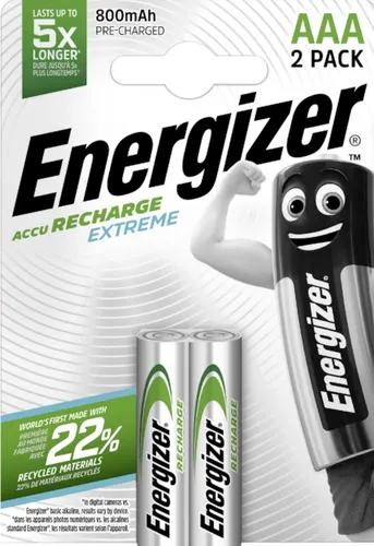 Energizer Accu Recharge 800 mAh AAA BL2 Akku - 2er Blister mit leistungsstarken NiMH-Akkus, ideal für den täglichen Einsatz in Geräten. Hohe Kapazität von 800 mAh für langanhaltende Energie.