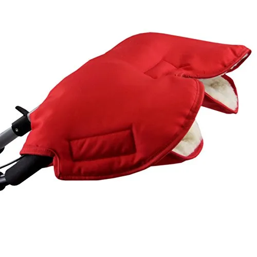 BAMBINIWELT Muff Handwärmer Handschuh für Kinderwagen Buggy mit Lammwolle für warme Hände universal UNI (rot)