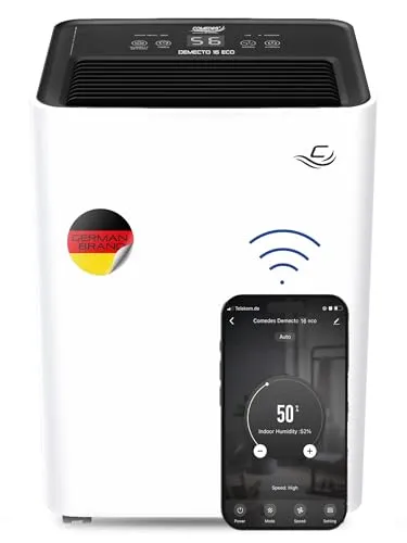 Comedes Luftentfeuchter Demecto 16 eco Wifi - Luftentfeuchter für Räume bis 115 m³, mit App-Steuerung und 16 l/Tag Entfeuchtungsleistung. Ideal zur Schimmelprävention und für ein gesundes Raumklima.
