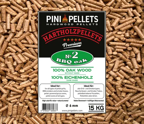 PINI Grillpellets №2 BBQ Eiche 15Kg Hartholzpellets zum Grillen Räuchern Smoken
