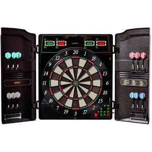 B Best Sporting Dartautomat Oxford 2.0 - Elektronische Dartscheibe mit LED-Anzeige und stilvollem Walnuss-Kabinett, ideal für spannende Dartsabende zu Hause.
