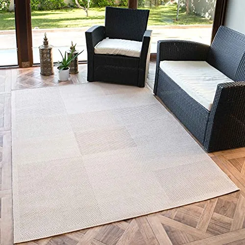 VIMODA Robuster In- und Outdoor Flachgewebe Terrassen Teppich Natur Look In Beige, Maße:60x100 cm