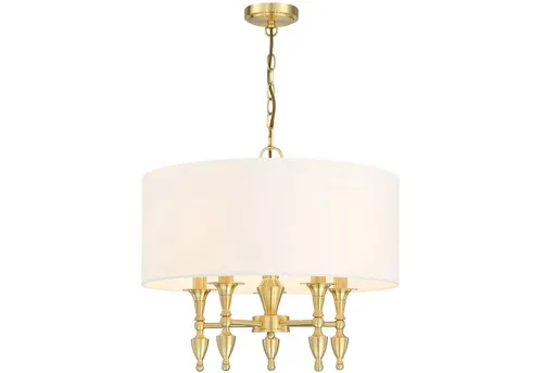 Licht-Erlebnisse Pendelleuchte NORELL, ohne Leuchtmittel, Stoff Metall B: 55 cm H: max. 200 cm verstellbar in Weiß Messing